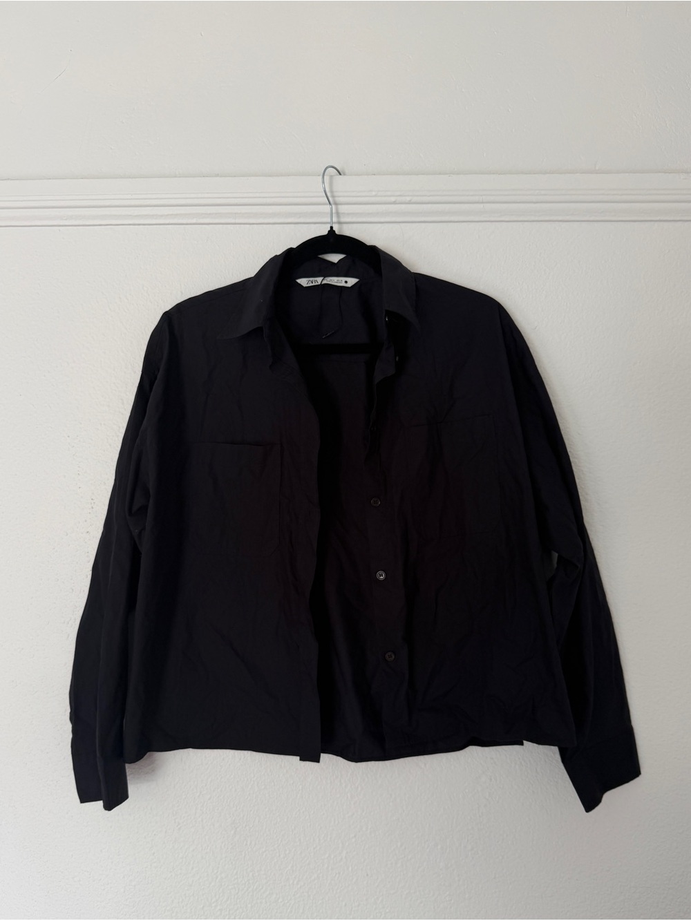 ZARA Japan Black Button-Up Shirt Boxy Cropped Shirt Small - Picture 2 of 4